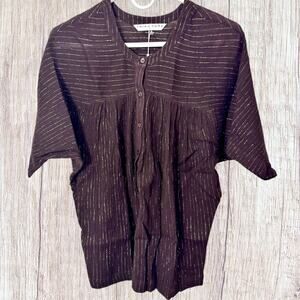 NWT Trina Turk Blouse Top Shirt Brown Lurex Gold Metallic Striped Cotton XS